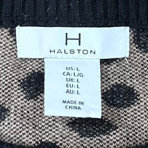 Halston Cheetah Animal Print Black Brown Long Sleeve Crewneck Sweater Size L - Picture 4 of 7